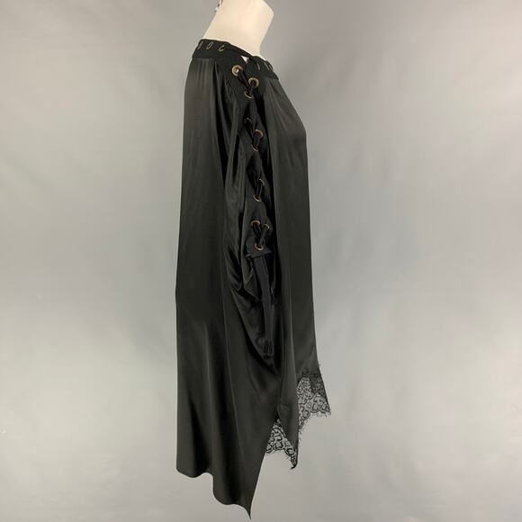 FAITH CONNEXION Size S Black Silk Raw Edge Dress Top - Picture 2 of 6